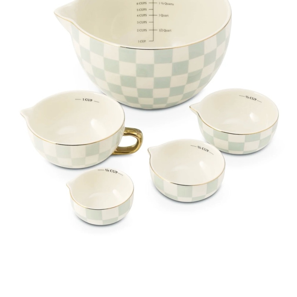 Checkered Mixing Bowl Set with Gold Accents